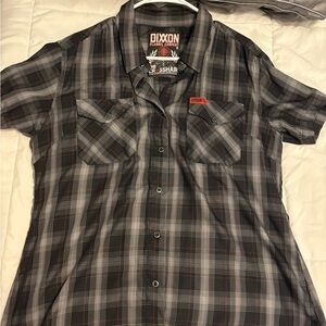 DIXXON Women's Black and Gray Plaid Button Down Shirt
